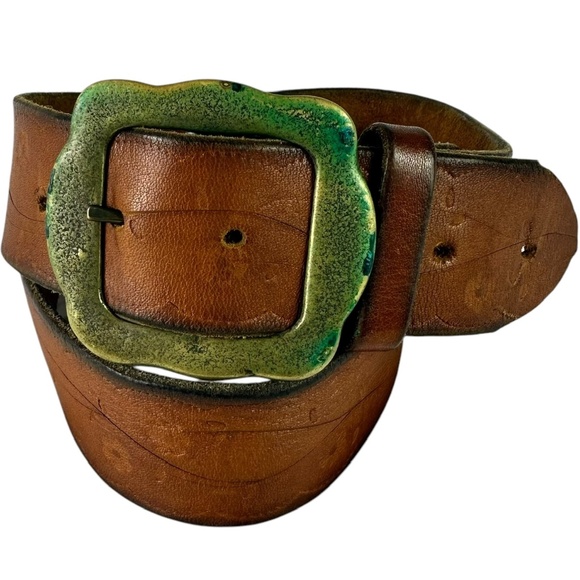 True Vintage Tan Genuine Leather Floral Pattern Belt Unisex 34 main image 10